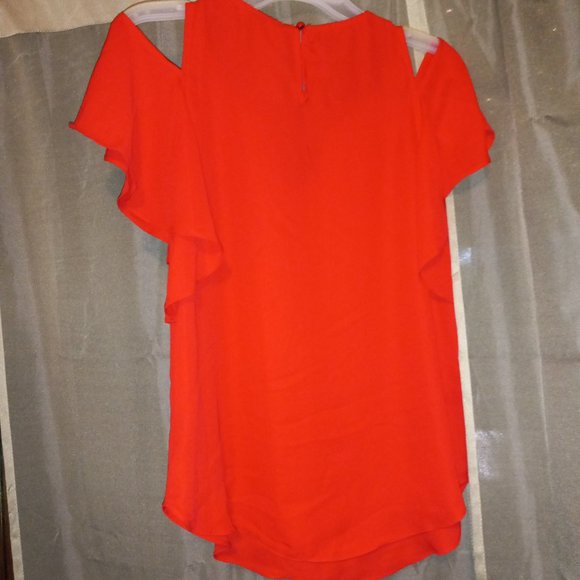 Red Off the Shoulder Cap Sleeve Evening / Office Shirt - Picture 3 of 5